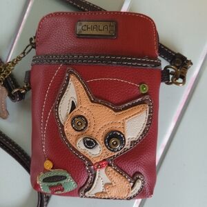 Chala Red Mini Crossbody Phone Bag with Fox Appliqué